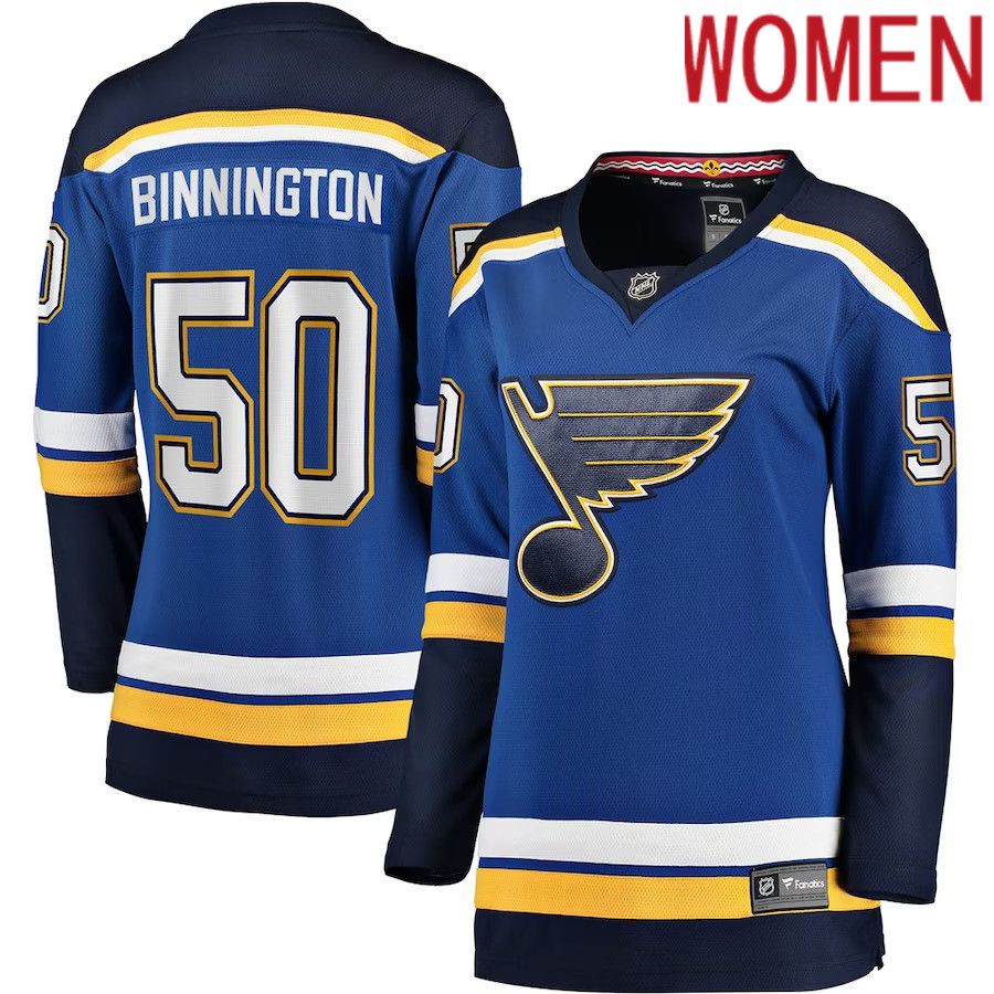 Women St. Louis Blues #50 Jordan Binnington Fanatics Branded Royal Home Premier Breakaway Player NHL Jersey